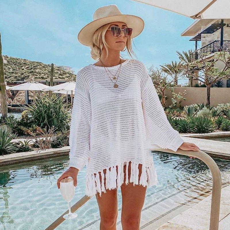 Bella Women's Cover Up | Boho Crochet Knit with Tassels 5