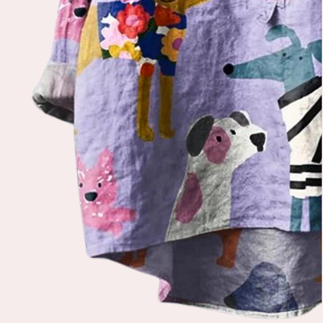 Blythe Women's Casual Shirt | Colorful Dog Print, Artistic Design 2