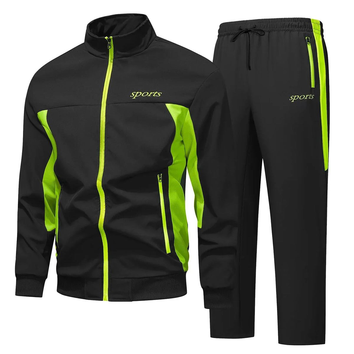 Men's Active Two-Piece Tracksuit Set | Colour Block Zip-Up Jacket and Jogger Set | Casual Everyday Gym Streetwear Set