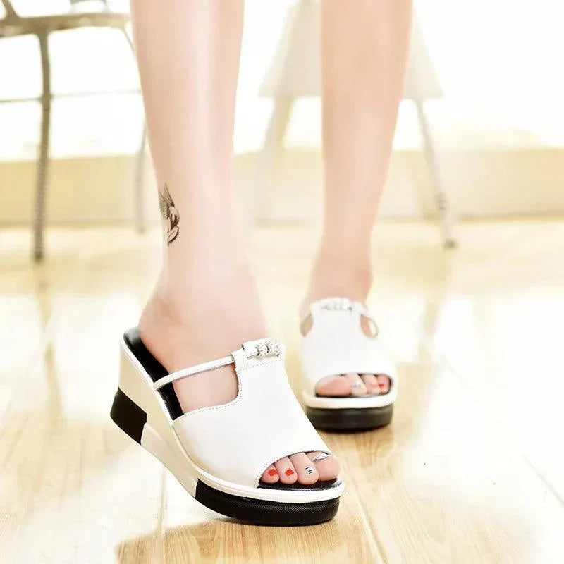 Women's Wedge Mules | Cushioned Comfort Platform | Elegant Summer Wedge Sandals
