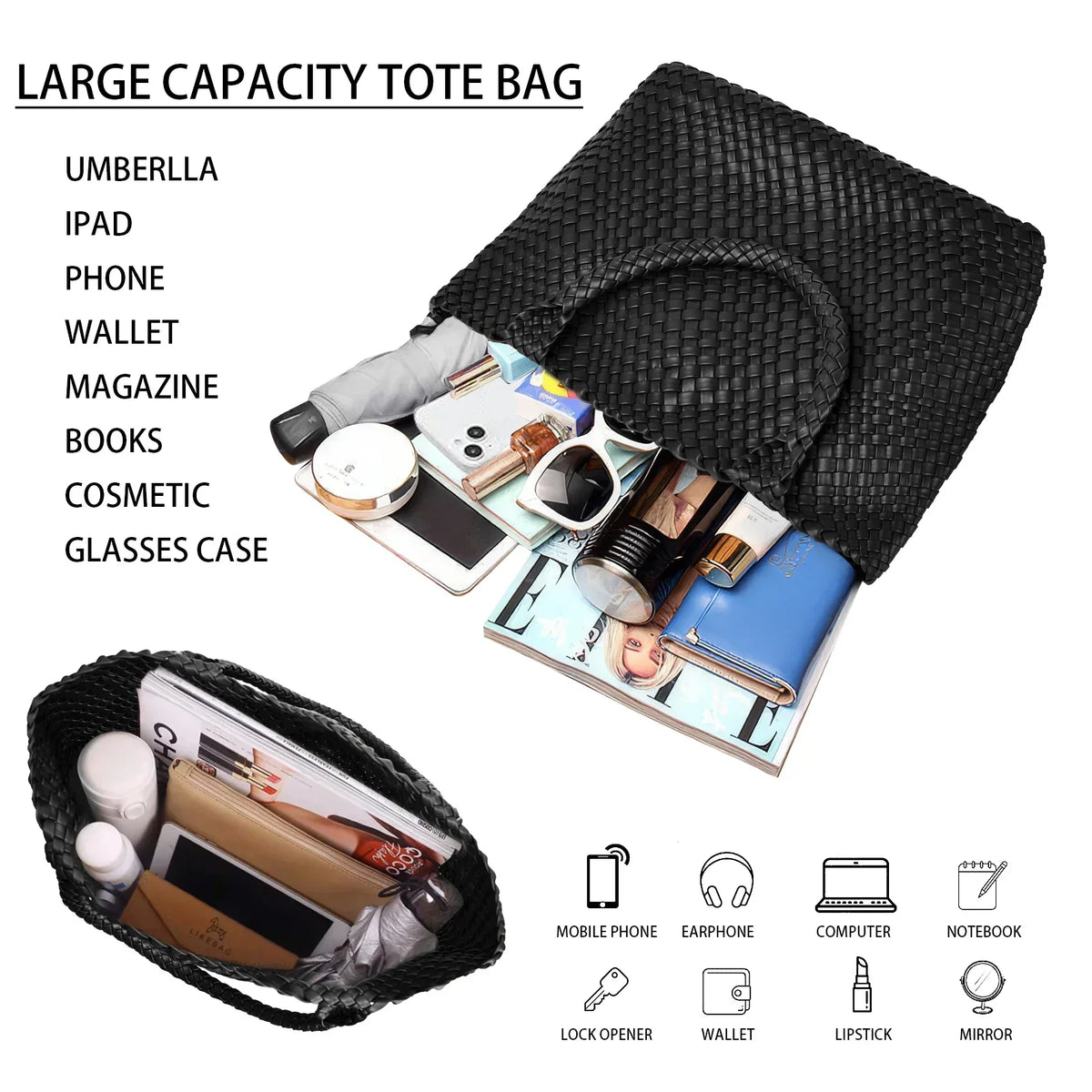 Handgewebte Ledertasche für Damen | Große lässige Umhängetasche in Tan mit gewebtem Flechtmuster | Elegant-lässige Alltagstasche zum Ausgehen