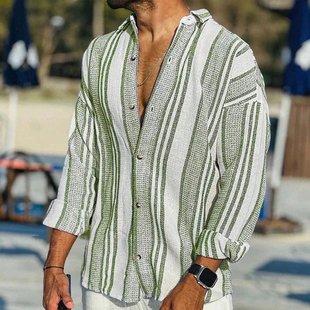Tobiaso Men's Linen Shirt | Lightweight Striped, Summer Resort Wear 3