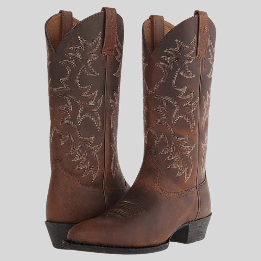 Herren-Western-Cowboy-Stiefel aus Leder mit Stickerei | Klassische schwarze lässige Westernstiefel mit spitzer Zehenpartie | Lässige Streetwear-Stiefel für den Alltag