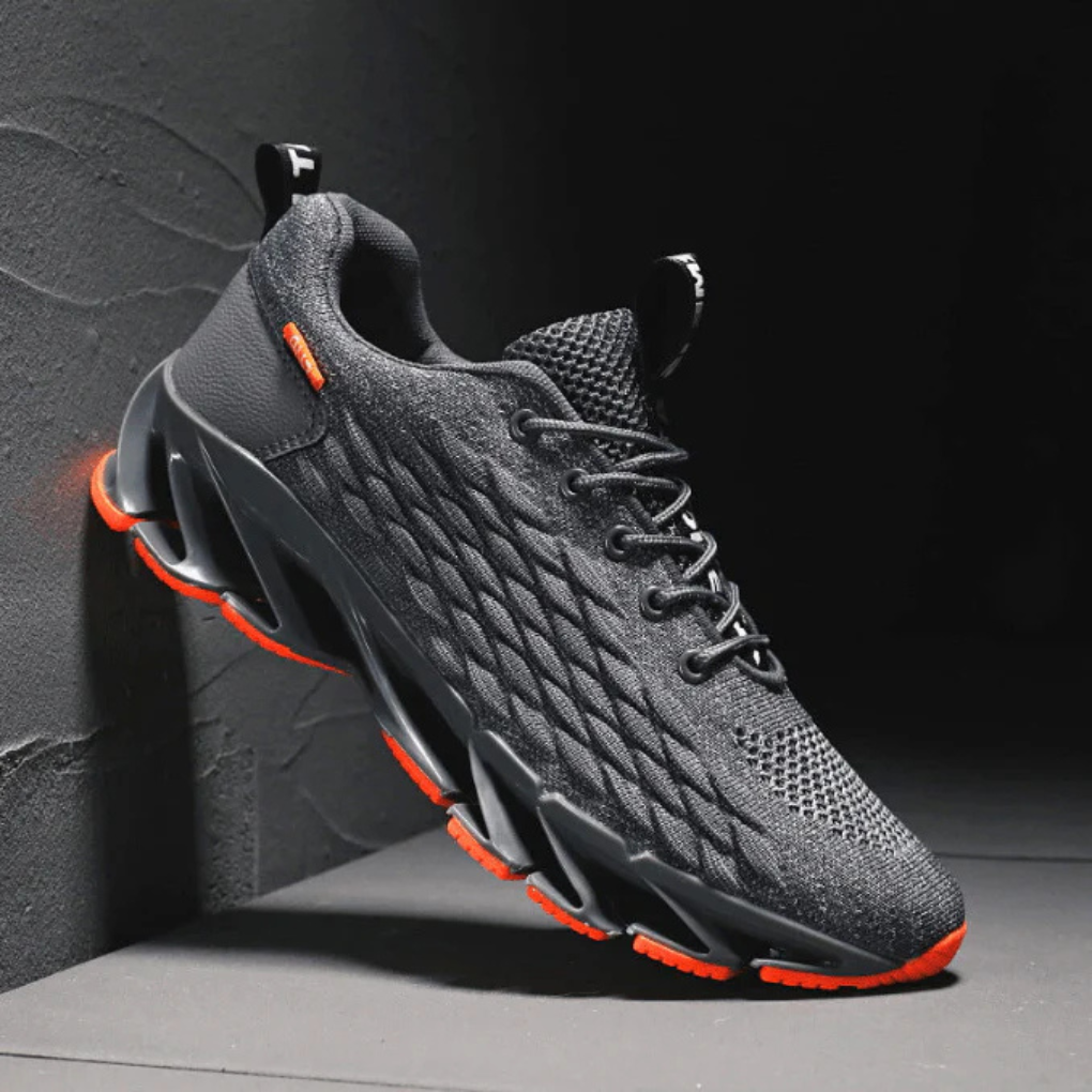 Men's Knit Blade-Sole Running Trainers | Breathable Cushioned Sport Casual Everyday Sneakers | Everyday Gym Running Sport Shoes