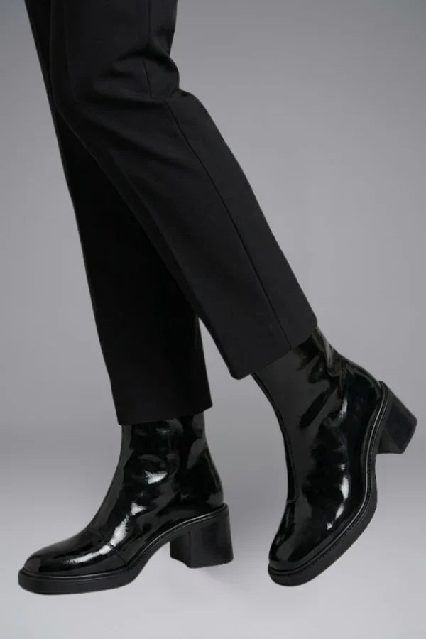 Damen-Stiefeletten aus Lackleder mit Reißverschluss | Elegante schwarze klassische lässig-elegante Alltagstiefel | Lässig-elegante Stiefeletten zum Ausgehen für Herbst und Winter