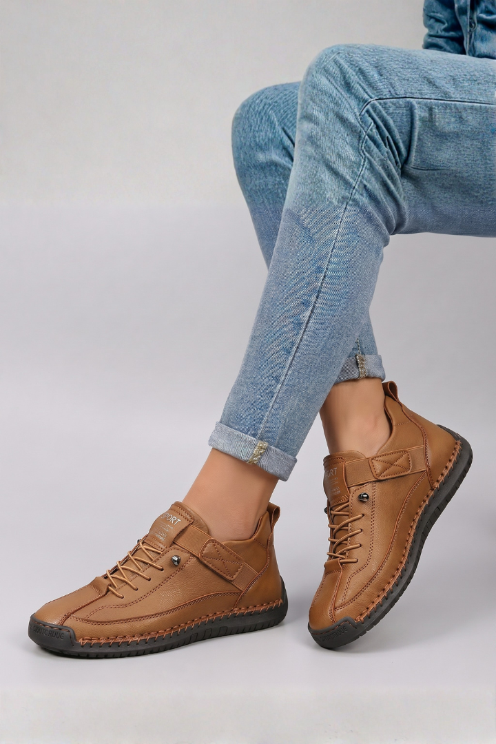 Damen-Sportturnschuhe aus Leder mit Schnürsenkeln | Bequeme lässige Alltagsschuhe zum Gehen | Lässig-elegante Alltagsschuhe zum Gehen