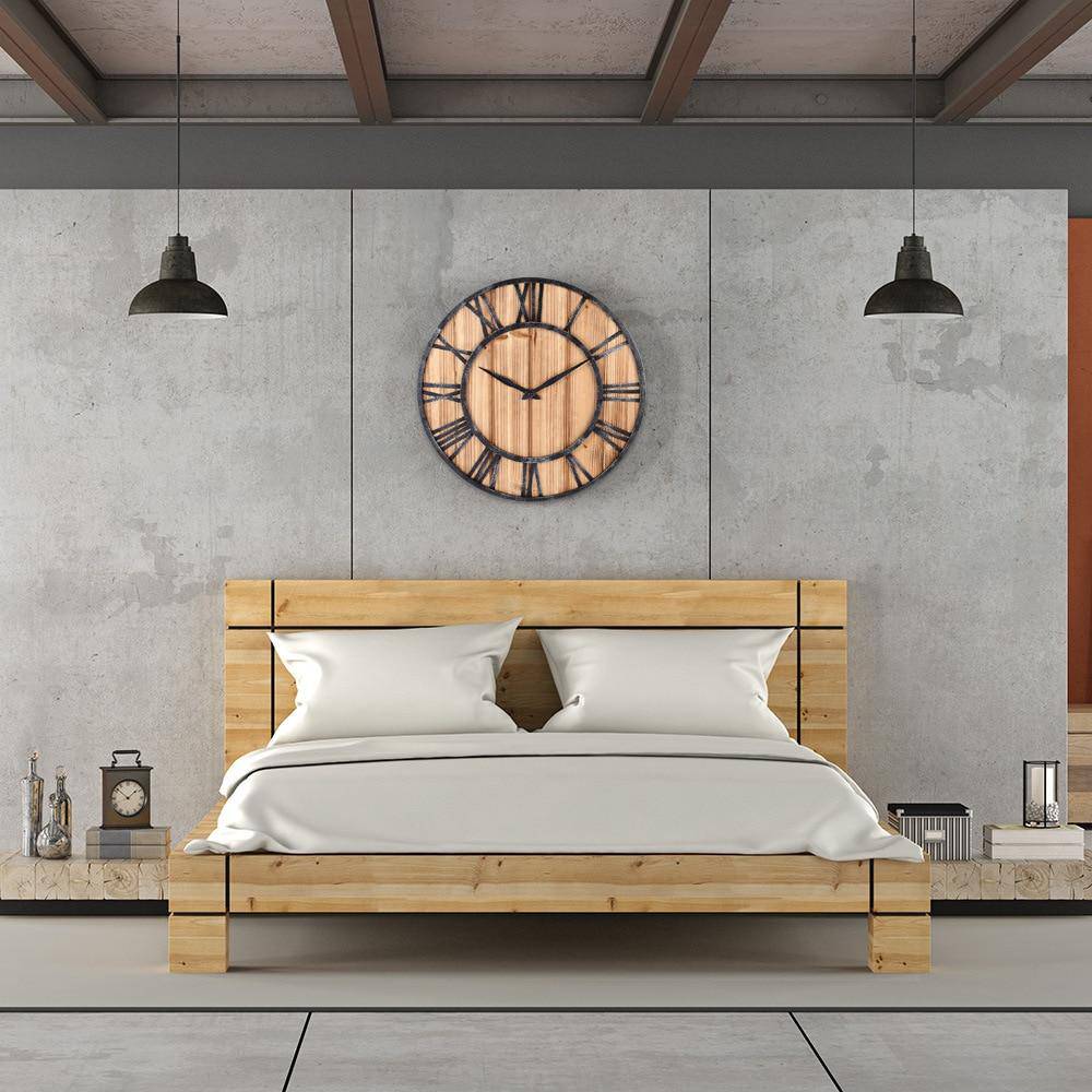 Wood and Metal Round Wall Clock | Large Wall Clock Decor 40cm 2