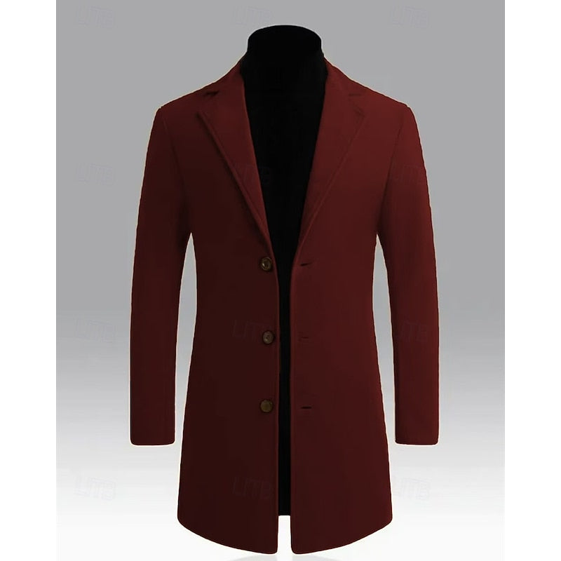 Men's Single-Breasted Notch Lapel Longline Overcoat | Charcoal Classic Tailored Smart Winter Coat | Smart Formal Office Autumn Winter Outerwear