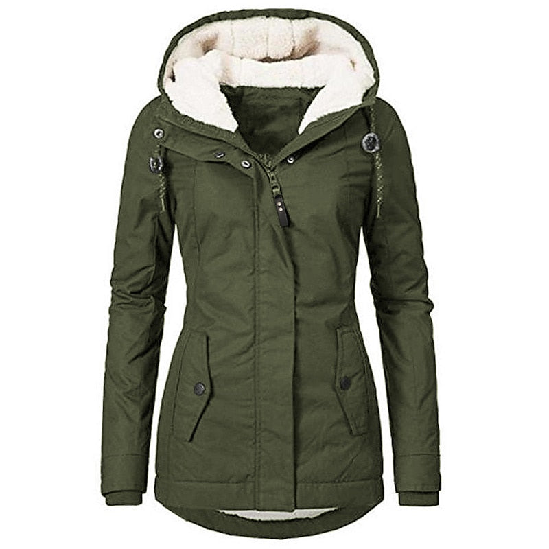 Women's Sherpa-Lined Hooded Winter Parka | Warm Drawstring Waist Casual Padded Parka Coat | Everyday Casual Autumn Winter Outerwear