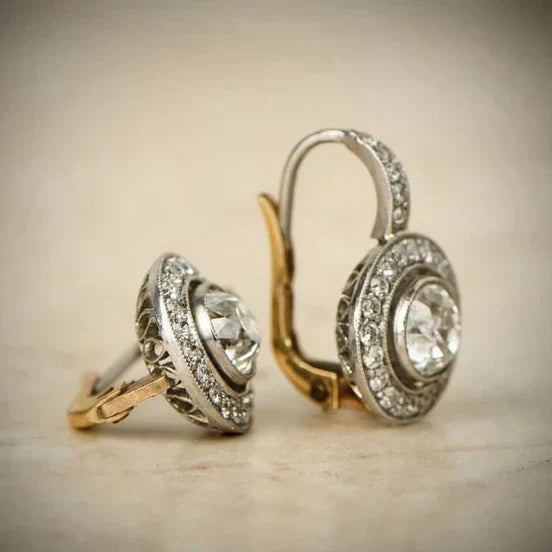 Damen-Vintage-Hängeohrringe mit Diamanten und Halo-Fassung | Kristalle in Gold- und Silbertönen, elegante Ohrringe zum Ausgehen | Elegantes Schmuckaccessoire