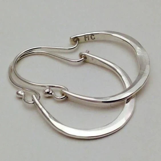 Women's Minimalist Silver Open Hoop Earrings | Classic Flat Oval Everyday Casual Silver Earrings | Everyday Jewellery Accessory