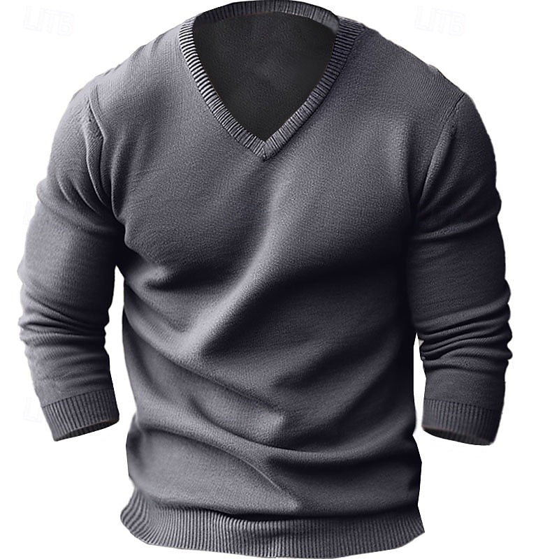Men's Refined V-Neck Knit Sweater | Soft Classic Casual Everyday Cosy Jumper | Smart Casual Office Everyday Autumn Winter Knitwear