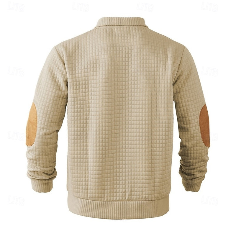 Men's Textured Stand-Collar Knit Pullover | Classic Cosy Casual Everyday Sweater | Smart Casual Everyday Autumn Winter Knitwear