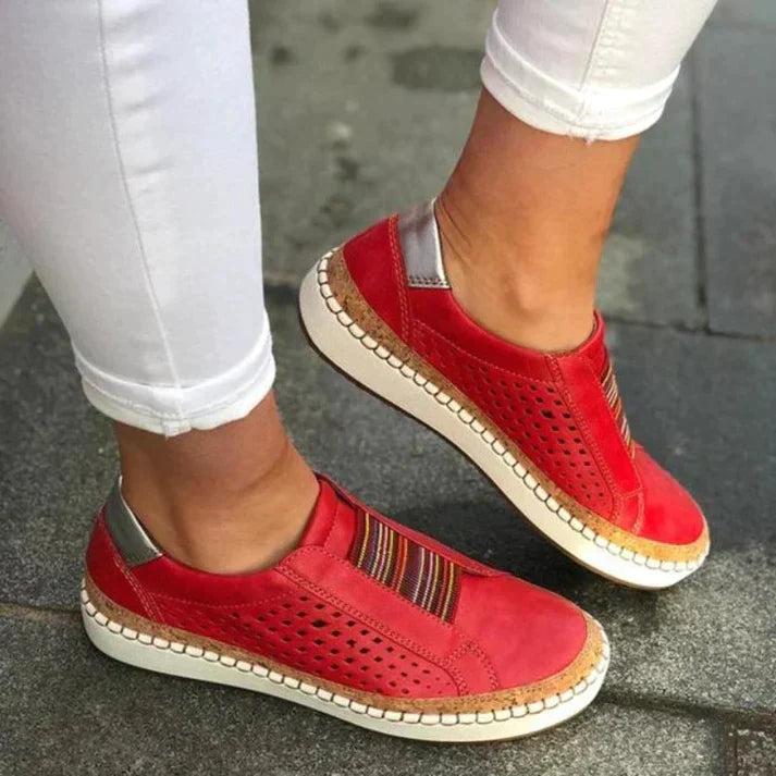 Damen-Slip-On-Wanderschuhe mit Perforation | Atmungsaktive, lässige, bequeme flache Alltagsschuhe | Bequeme lässige Alltagsschuhe zum Gehen