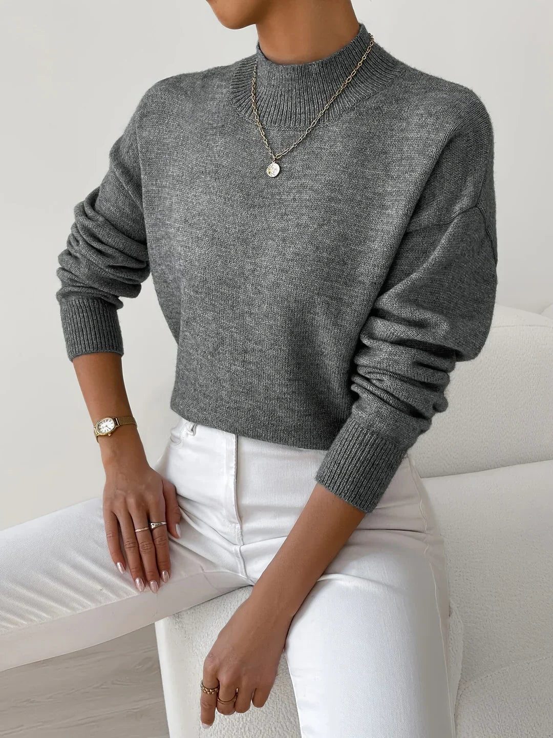 Weicher Strickpullover mit kurzem Stehkragen für Damen | Klassischer kuscheliger mintgrüner Pullover für jeden Tag im Casual-Stil | Elegant-lässige Strickmode für Herbst und Winter