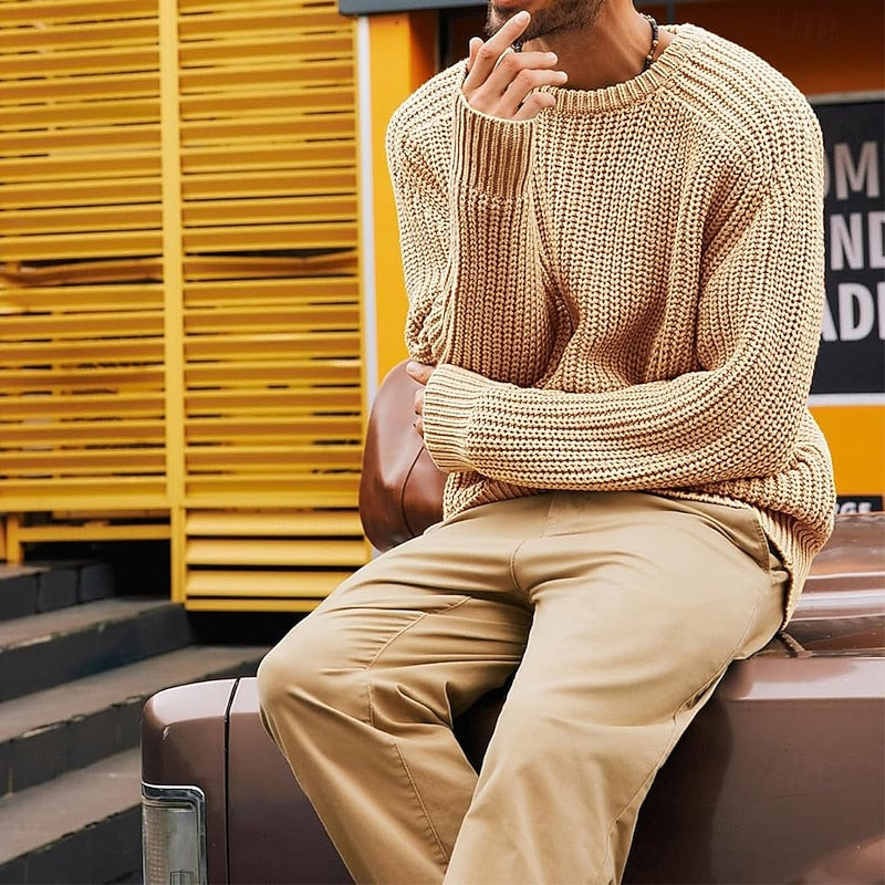 Men's Ribbed Round-Neck Knit Sweater | Classic Soft Cosy Casual Everyday Jumper | Smart Casual Everyday Autumn Winter Knitwear