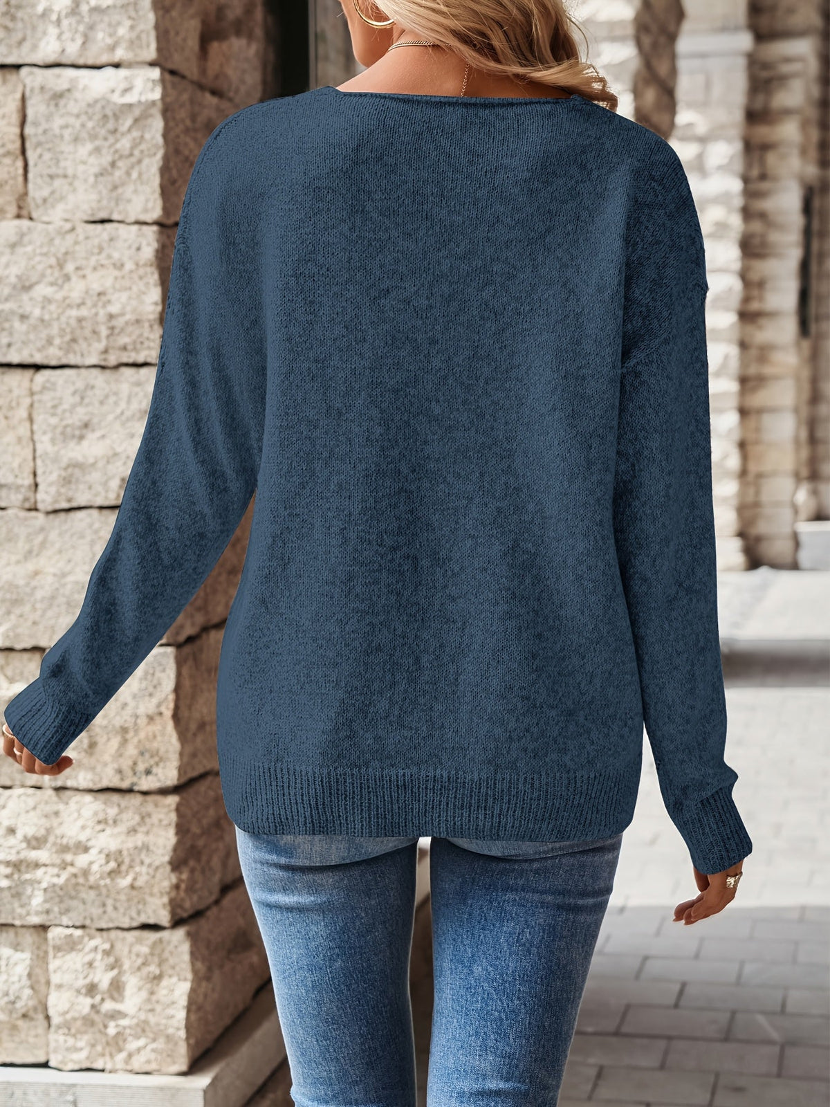 Women's Relaxed V-Neck Knit Sweater | Soft Cosy Casual Everyday Jumper | Smart Casual Everyday Autumn Winter Knitwear