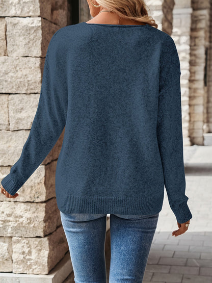 Women's Relaxed V-Neck Knit Sweater | Soft Cosy Casual Everyday Jumper | Smart Casual Everyday Autumn Winter Knitwear