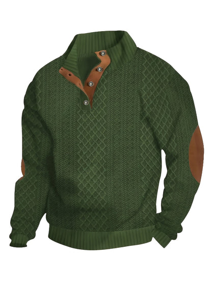 Men's Stand-Collar Button Henley Knit Sweater | Classic Casual Everyday Cosy Pullover | Smart Casual Everyday Autumn Winter Knitwear