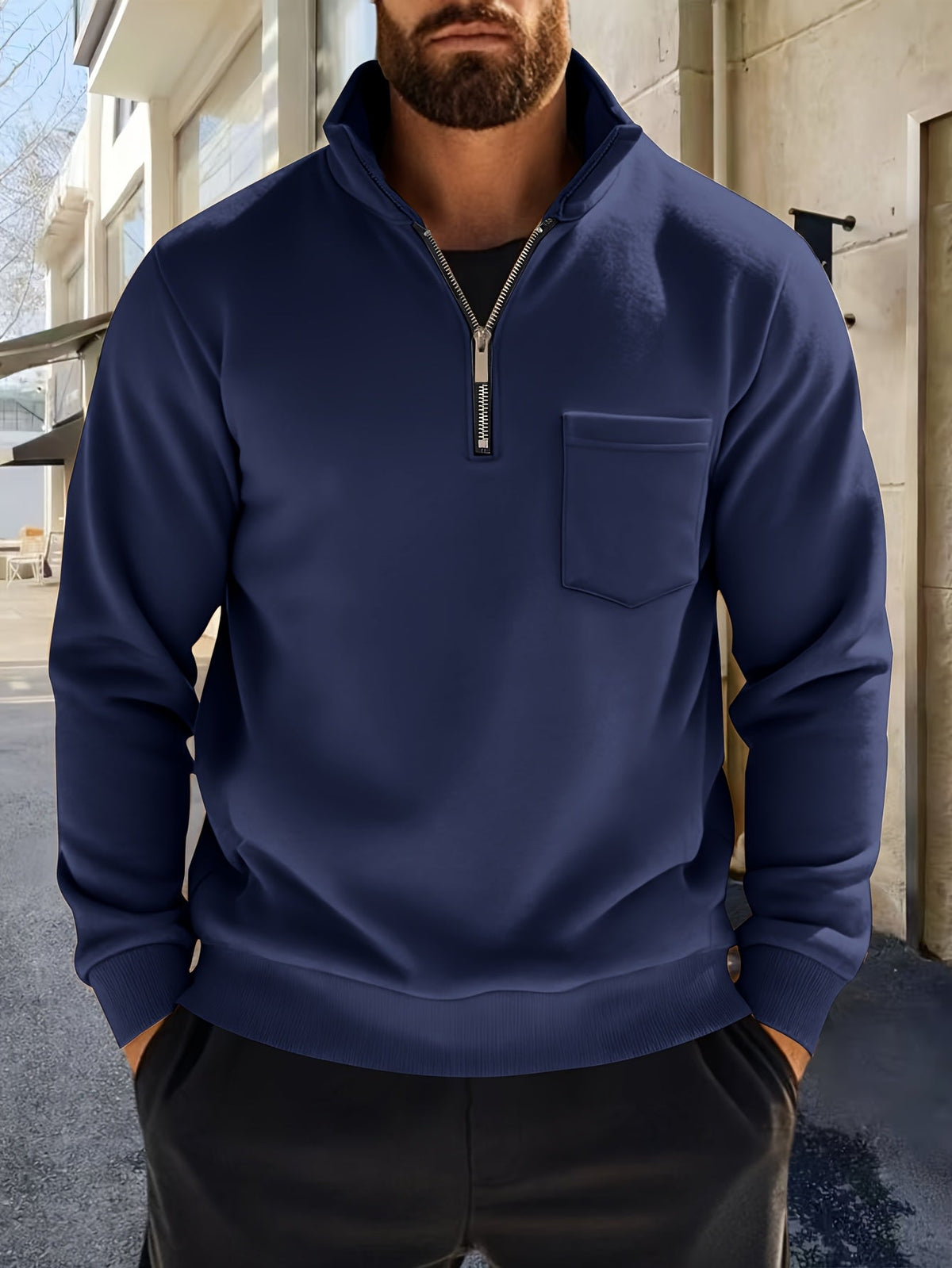 Herren-Pullover aus feinem Strick mit halbem Reißverschluss | Weicher, lässiger und gemütlicher Alltagspullover | Elegante lässige Strickmode für Herbst und Winter