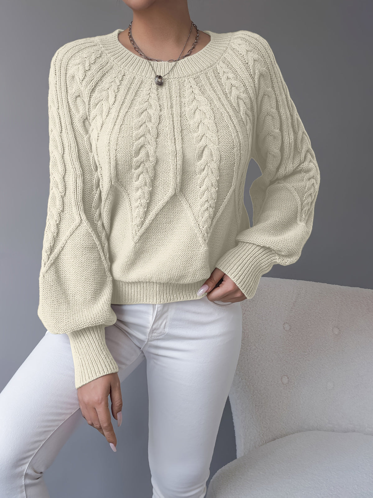 Women's Cable-Knit Textured Pullover Sweater | Classic Cosy Casual Everyday Jumper | Smart Casual Everyday Autumn Winter Knitwear