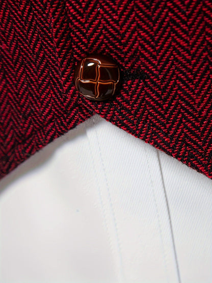 Men's Herringbone Single-Breasted Waistcoat | Classic Tailored Formal Casual Vest | Smart Formal Business Casual Office Waistcoat