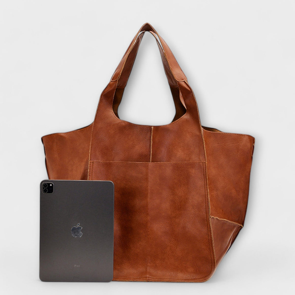 Damen-Shopper aus Leder in Übergröße für Wochenendreisen | Große dunkelbraune lässige Alltagstasche für Reisen | Lässige Schultertasche für Reisen und Urlaub