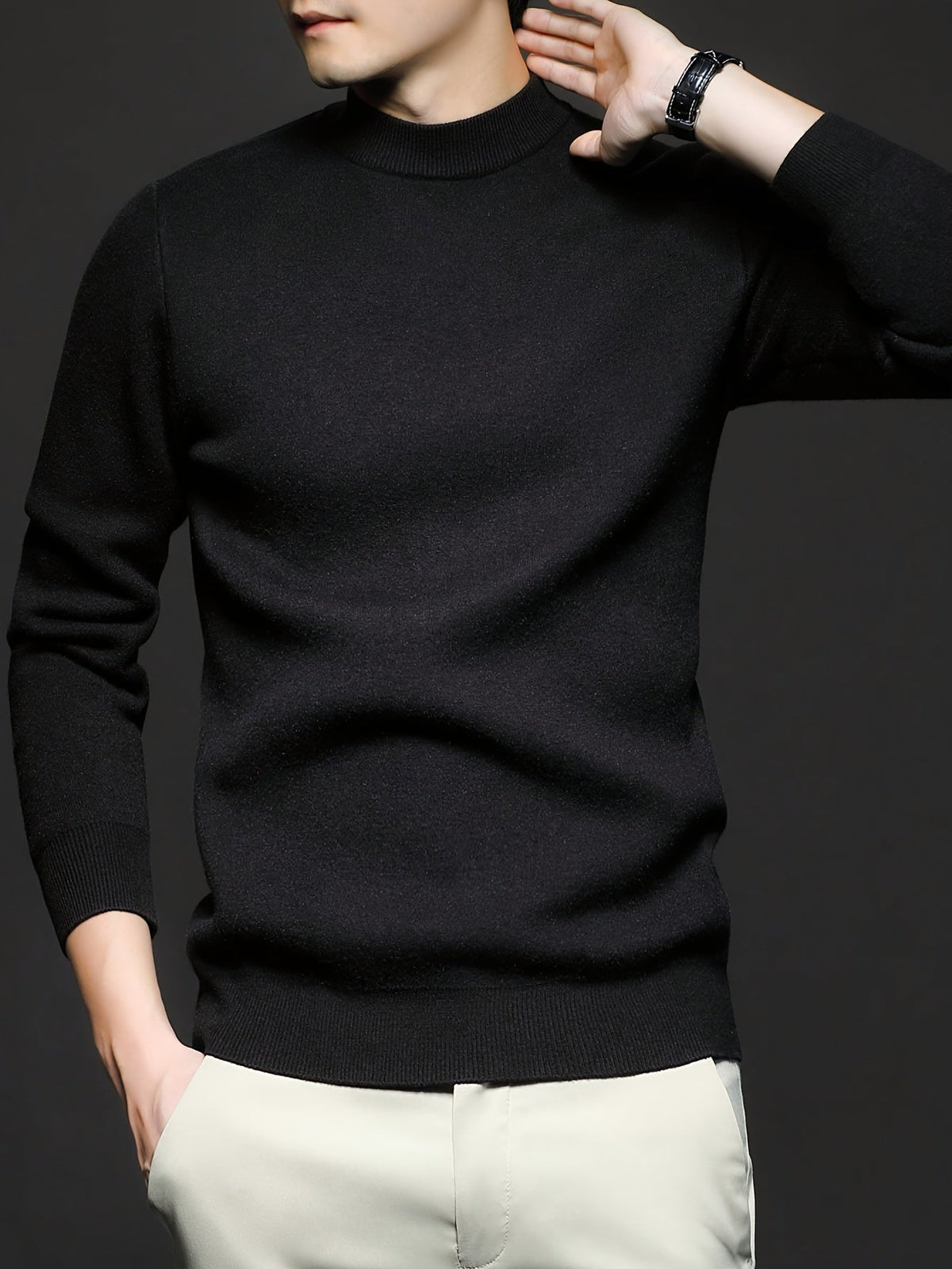 Men's Refined High-Neck Knit Sweater | Classic Cosy Casual Everyday Pullover | Smart Casual Everyday Autumn Winter Knitwear