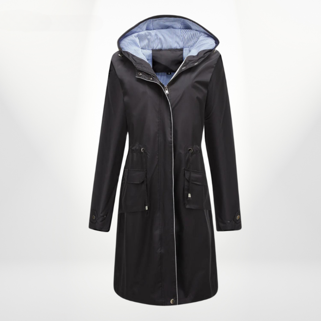 Women's Long Trench Raincoat – Water-Resistant Tailored Jacket