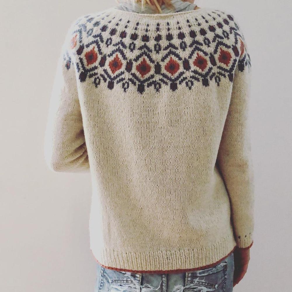 Mønstret Pullover Dame – Khaki Striktrøje til Efterår