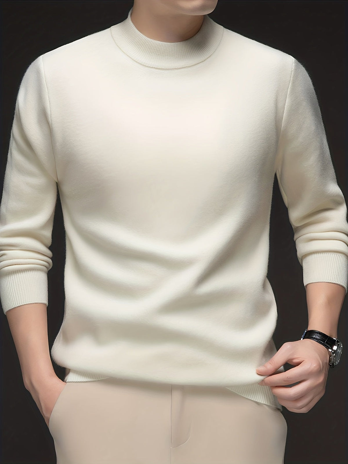 Men's Refined High-Neck Knit Sweater | Classic Cosy Casual Everyday Pullover | Smart Casual Everyday Autumn Winter Knitwear