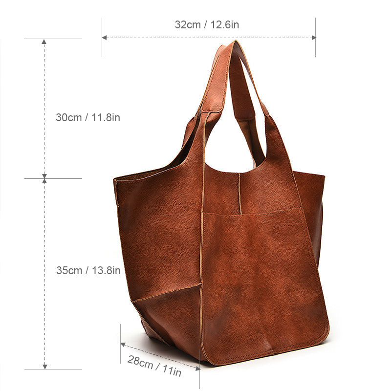 Damen-Shopper aus Leder in Übergröße für Wochenendreisen | Große dunkelbraune lässige Alltagstasche für Reisen | Lässige Schultertasche für Reisen und Urlaub