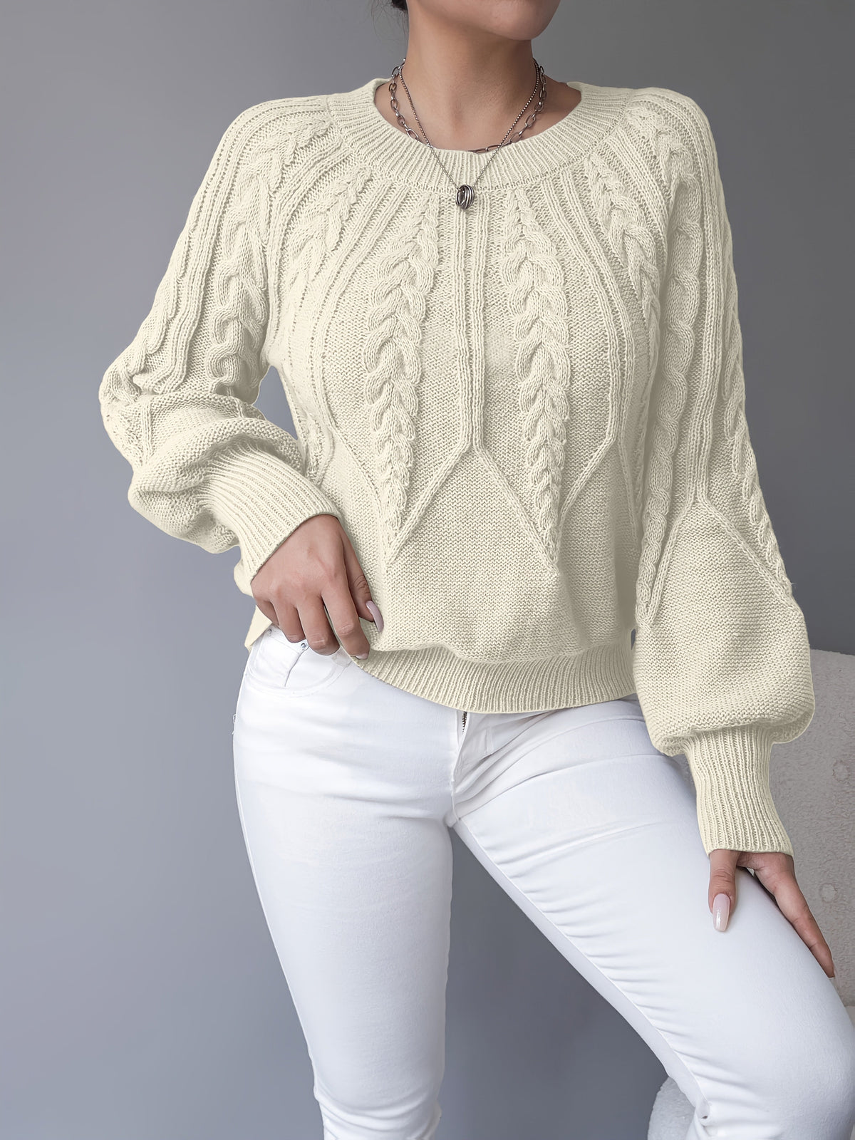 Women's Cable-Knit Textured Pullover Sweater | Classic Cosy Casual Everyday Jumper | Smart Casual Everyday Autumn Winter Knitwear