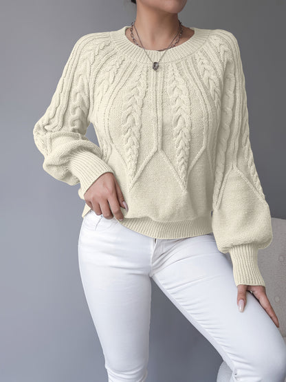 Women's Cable-Knit Textured Pullover Sweater | Classic Cosy Casual Everyday Jumper | Smart Casual Everyday Autumn Winter Knitwear
