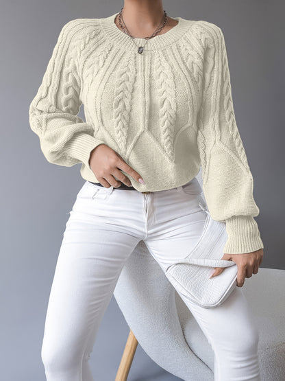 Women's Cable-Knit Textured Pullover Sweater | Classic Cosy Casual Everyday Jumper | Smart Casual Everyday Autumn Winter Knitwear