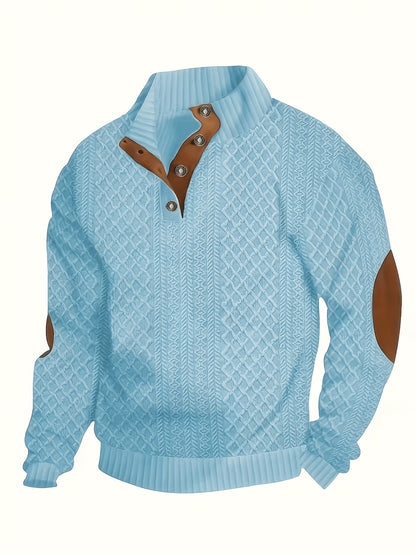Men's Stand-Collar Button Henley Knit Sweater | Classic Casual Everyday Cosy Pullover | Smart Casual Everyday Autumn Winter Knitwear