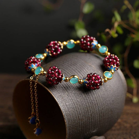 Women's Garnet Berry Bead Bracelet | Gemstone Turquoise Gold Chain Casual Everyday Bracelet | Casual Going Out Jewellery Accessory