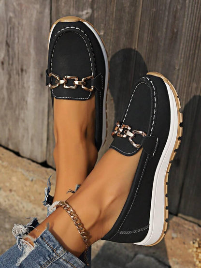 Hazzie | Women's Chain Bit Slip-On Loafers Casual Flat Shoes