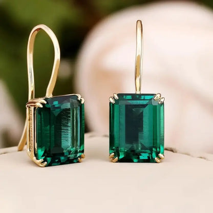 Women's Emerald Crystal Drop Earrings | Large Green Stone Elegant Gold Going Out Earrings | Elegant Going Out Jewellery Accessory