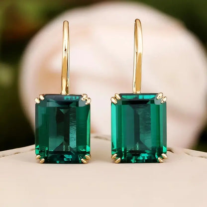 Women's Emerald Crystal Drop Earrings | Large Green Stone Elegant Gold Going Out Earrings | Elegant Going Out Jewellery Accessory
