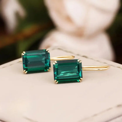 Women's Emerald Crystal Drop Earrings | Large Green Stone Elegant Gold Going Out Earrings | Elegant Going Out Jewellery Accessory