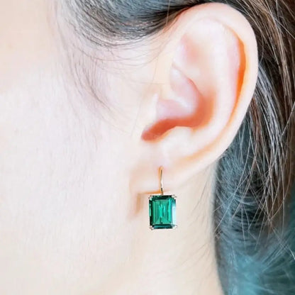 Women's Emerald Crystal Drop Earrings | Large Green Stone Elegant Gold Going Out Earrings | Elegant Going Out Jewellery Accessory