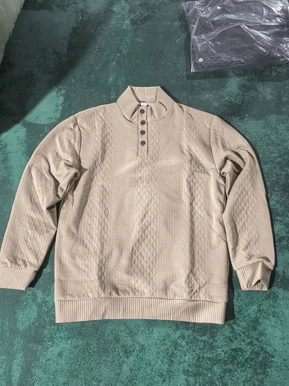 Men's Stand-Collar Button Henley Knit Sweater | Classic Casual Everyday Cosy Pullover | Smart Casual Everyday Autumn Winter Knitwear