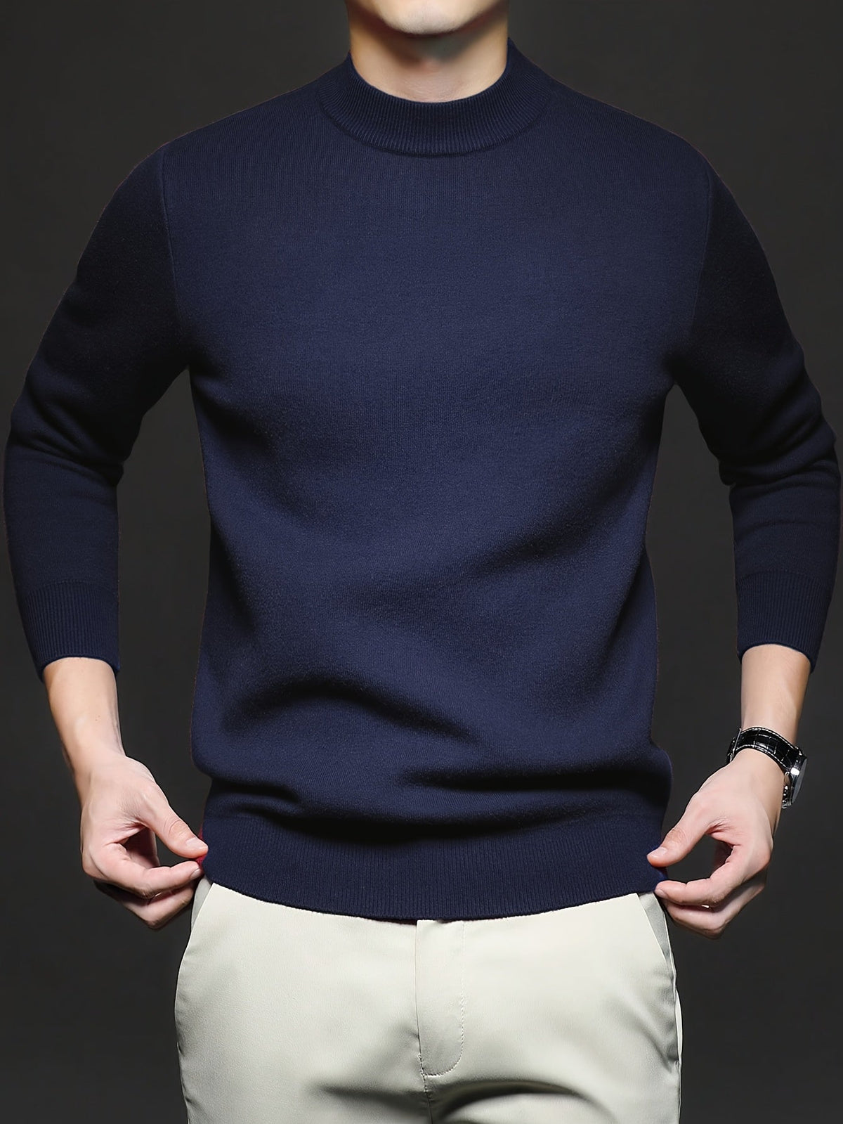 Men's Refined High-Neck Knit Sweater | Classic Cosy Casual Everyday Pullover | Smart Casual Everyday Autumn Winter Knitwear