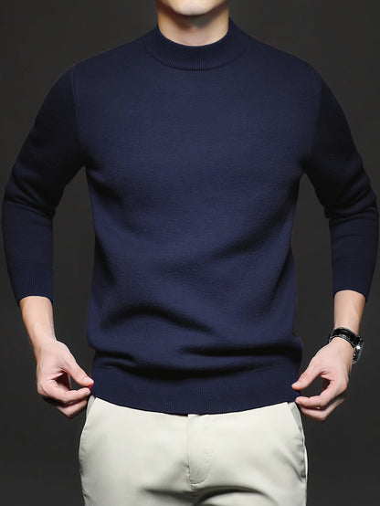 Men's Refined High-Neck Knit Sweater | Classic Cosy Casual Everyday Pullover | Smart Casual Everyday Autumn Winter Knitwear