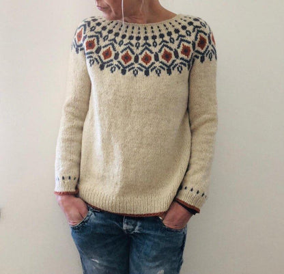 Mønstret Pullover Dame – Khaki Striktrøje til Efterår