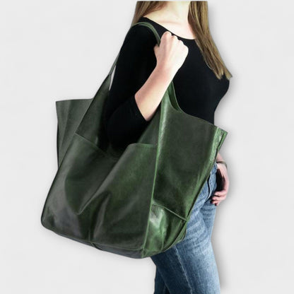 Damen-Shopper aus Leder in Übergröße für Wochenendreisen | Große dunkelbraune lässige Alltagstasche für Reisen | Lässige Schultertasche für Reisen und Urlaub