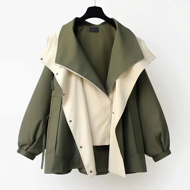 Women's Waterproof Hooded Jacket – Adjustable-Waist Transitional Coat
