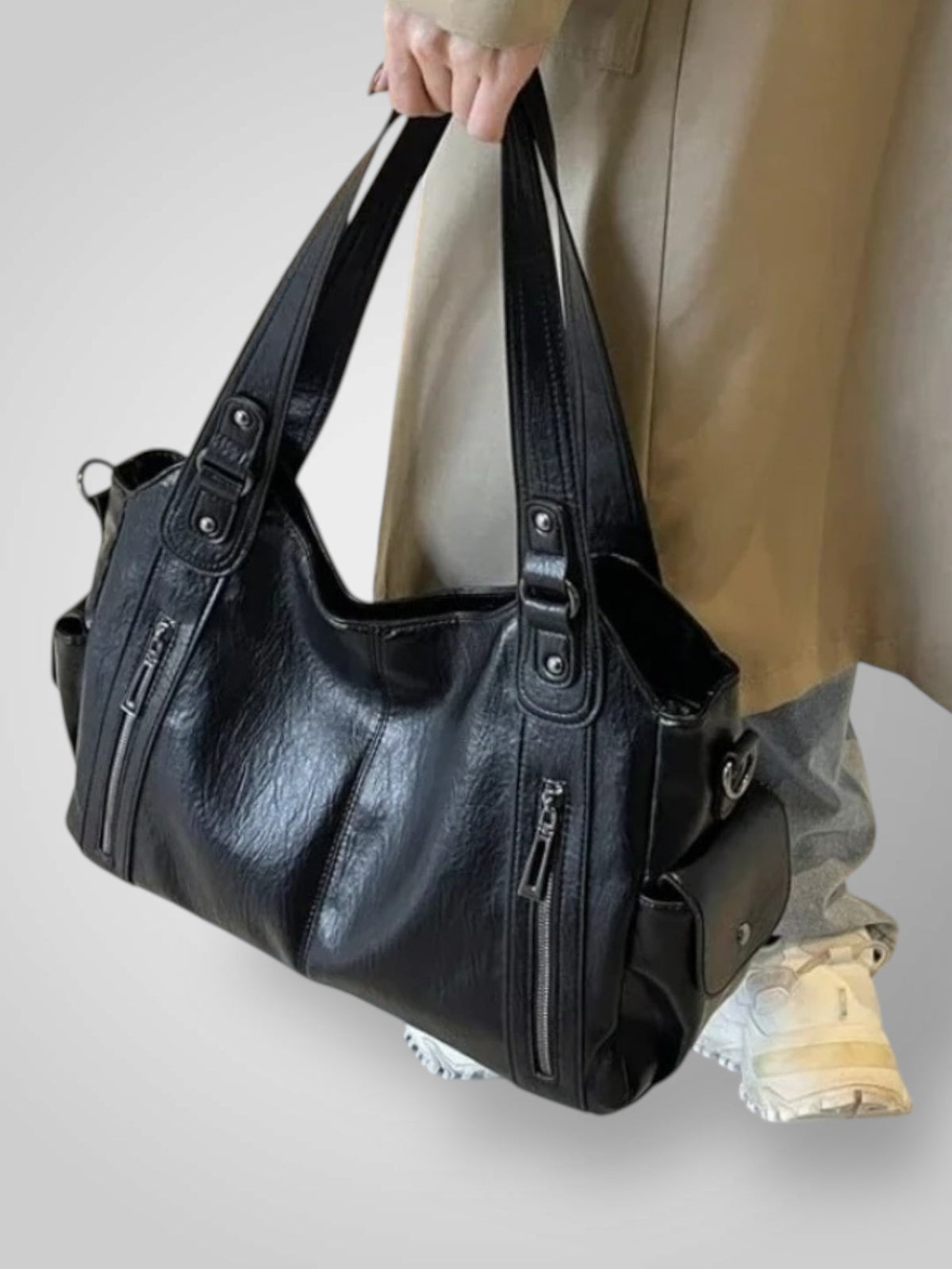 Damen-Schultertasche aus Leder mit mehreren Fächern | Hellbraune lässige elegante Alltagshandtasche mit Reißverschluss | Tasche für Smart Casual, Alltag und Ausgehen