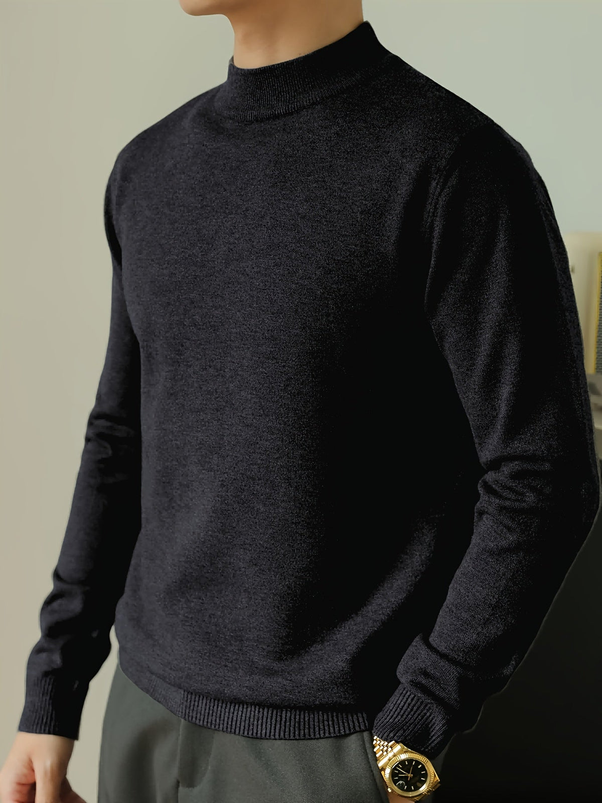 Men's Refined High-Neck Knit Sweater | Classic Cosy Casual Everyday Pullover | Smart Casual Everyday Autumn Winter Knitwear